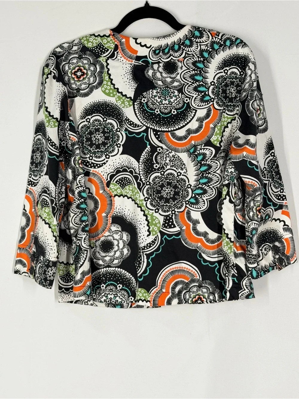 Coldwater Creek Black, White, Orange & Green Floral-Print Cropped‎ Blazer